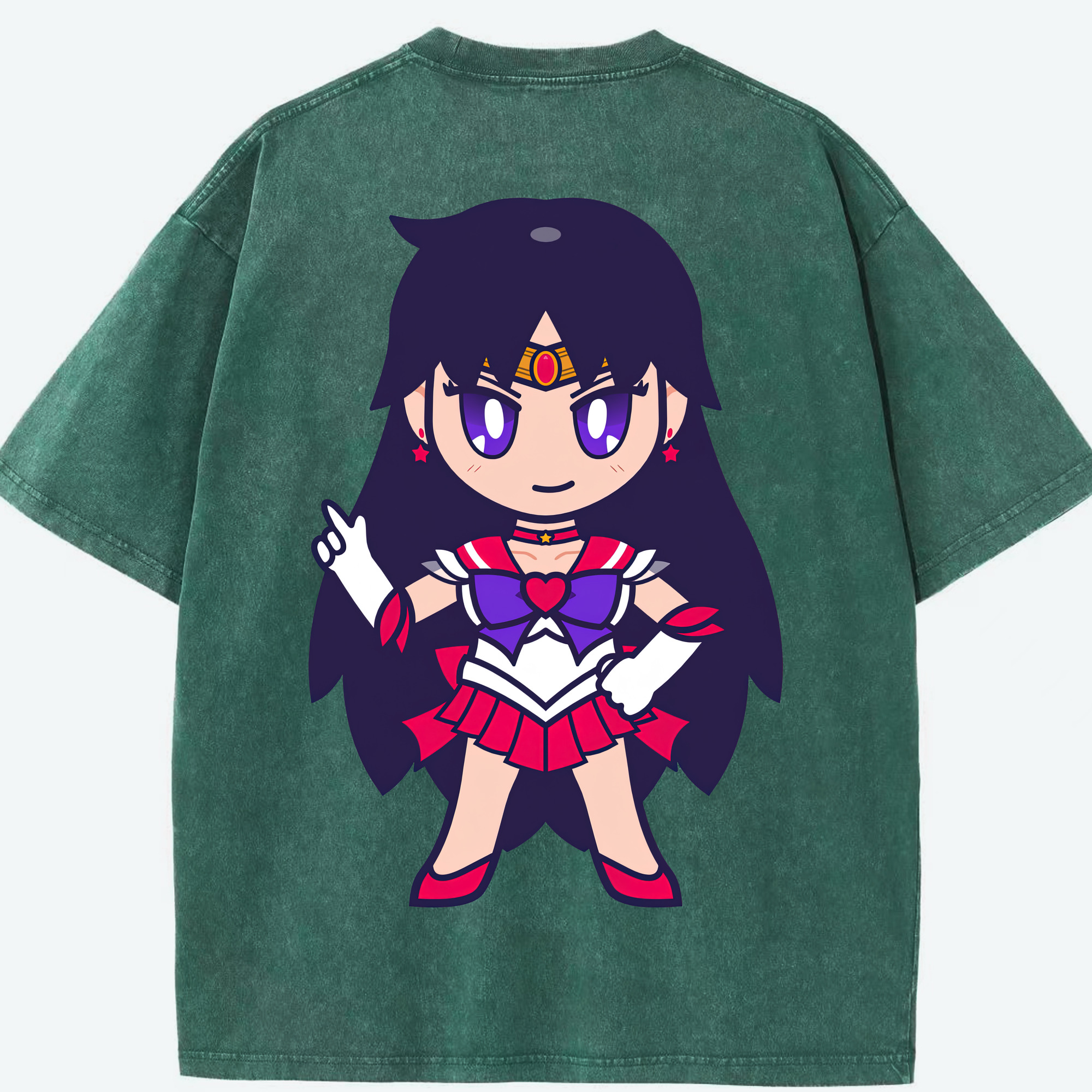 （画像用） 美少女戦士セーラームーン 火野レイ ひの レイ Sailor Moon Hino Rei （セーラーマーズ,Sailor Mars） 綿100% ヴィンテージ風 半袖Tシャツ（背面プリント）